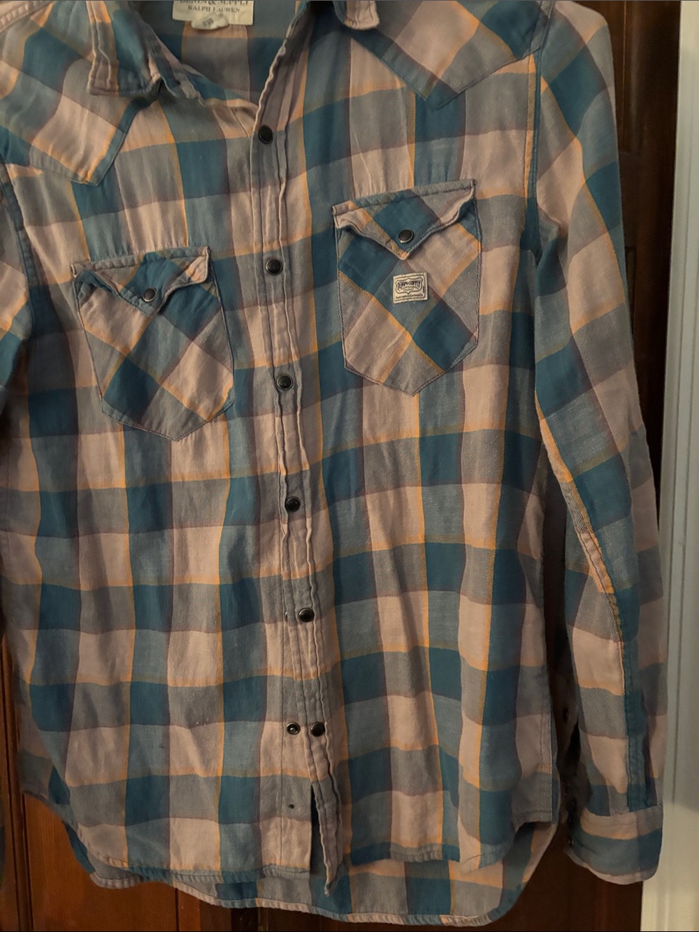 Plaid Button-Up Shirt in Blue and Cream - Casual woman’s shirt